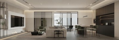 现代极简客餐厅3D模型下载